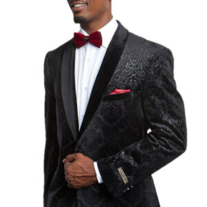 Damask Black Blazer Front View