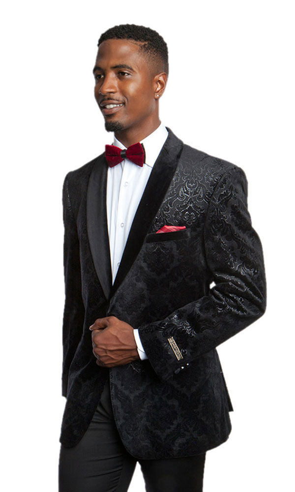 Damask Black Blazer Front View Damask Black Blazer Front View