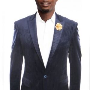 Blue One Button Modern Fit Tone Stripe Jacket