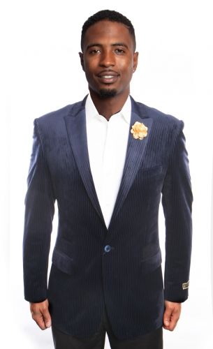 Blue One Button Modern Fit Tone Stripe Jacket Blue One Button Modern Fit Tone Stripe Jacket