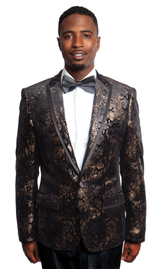 Bronze One Button Modern Fit Snakeskin Jacket-0 Bronze One Button Modern Fit Snakeskin Jacket-0