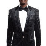 Daring Black Diamond Pattern Modern Fit Jacket Front View