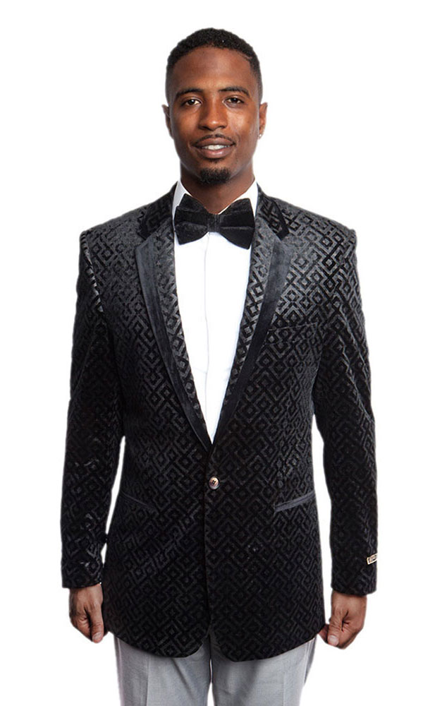 Daring Black Diamond Pattern Modern Fit Jacket Front View Daring Black Diamond Pattern Modern Fit Jacket Front View