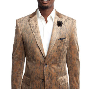 Gold Velvet Marbled Two Button Modern Fit Jacket Front View