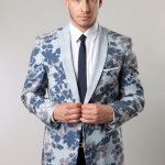 Blue Leaf Pattern Two Button Ultra Slim Fit Jacket-0