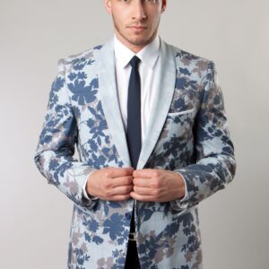Blue Leaf Pattern Two Button Ultra Slim Fit Jacket-0