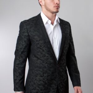 Green Patterned One Button Ultra Slim Fit Jacket-0