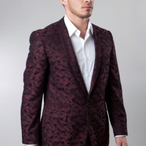 Burgundy Patterned One Button Ultra Slim Fit Jacket-0