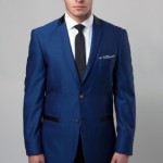 Blue Patterned Two Button Ultra Slim Fit Jacket with Satin Collar-0
