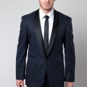 Navy Patterned One Button Ultra Slim Fit Jacket-0
