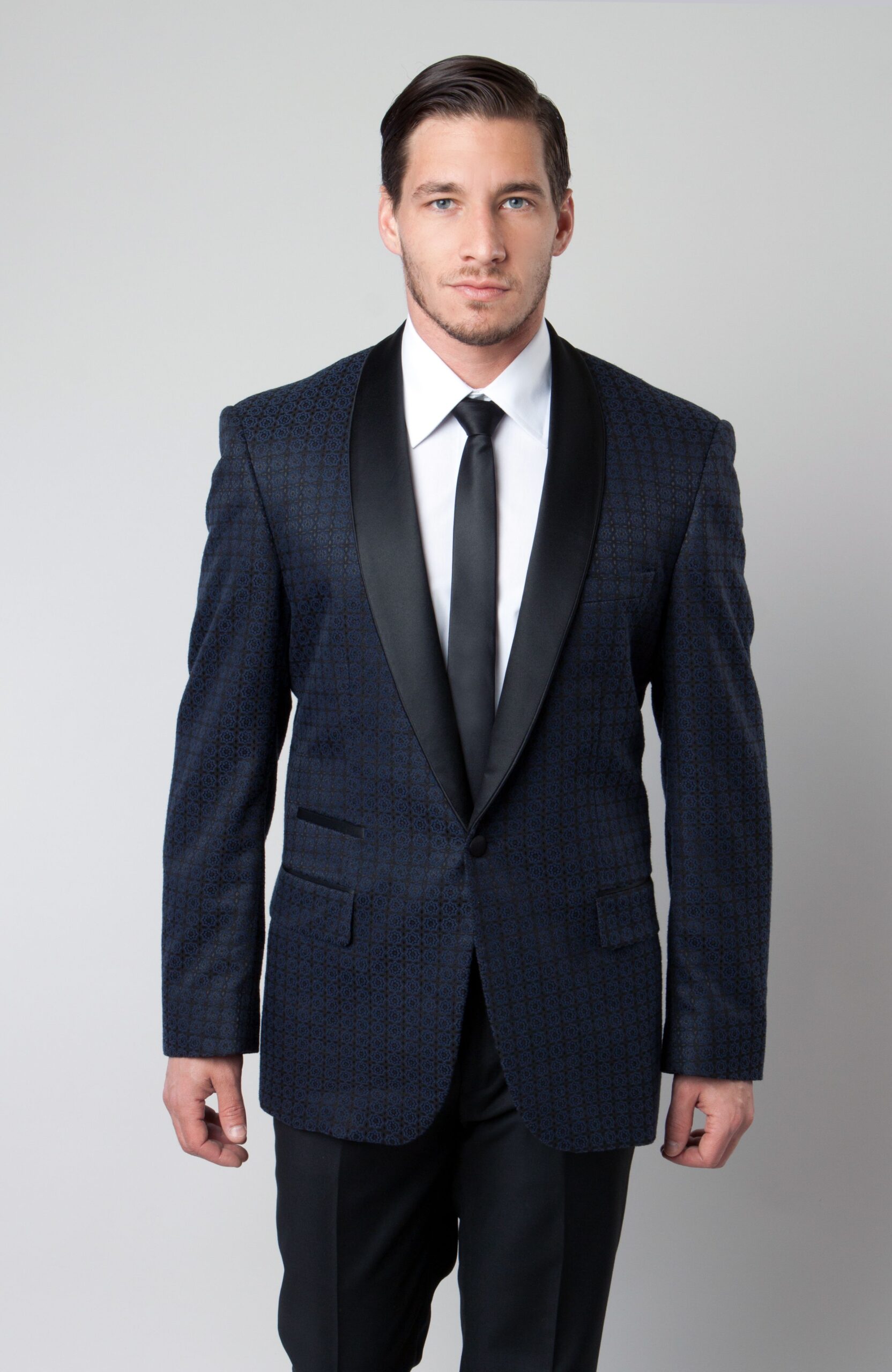 Navy Patterned One Button Ultra Slim Fit Jacket-0 Navy Patterned One Button Ultra Slim Fit Jacket-0