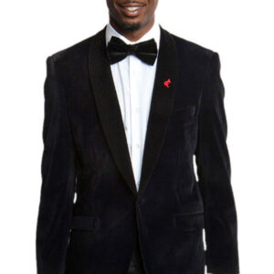 Black Velvet Ultra Slim Fit One Button Smoking Blazer-0