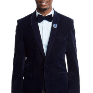 Sophisticated Velvet Blue One Button Ultra Slim Fit Jacket