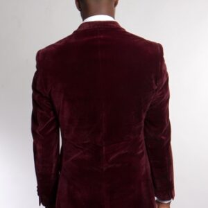 Red One Button Ultra Slim Fit Velvet Jacket Back View