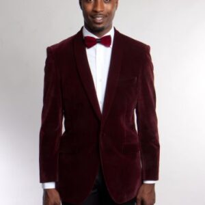 Red One Button Ultra Slim Fit Velvet Jacket -13234