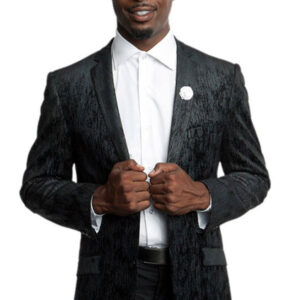 Black Two Button Ultra Slim Fit Patterned Jacket