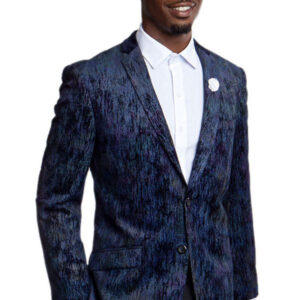 Blue Two Button Ultra Slim Fit Patterned Jacket