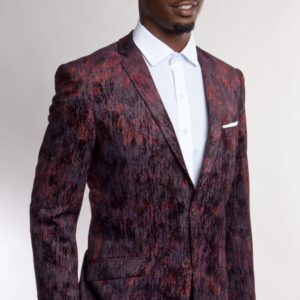Red Two Button Ultra Slim Fit Patterned Jacket