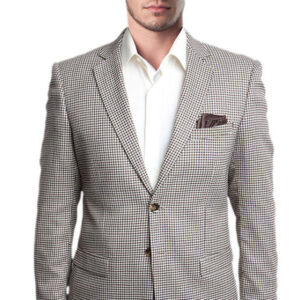 Brown and White Houndstooth Two Button Modern Fit Jacket with Elbow Patches
