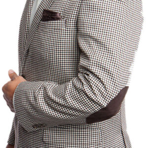 Brown and White Houndstooth Two Button Modern Fit Jacket with Elbow Patches Side View