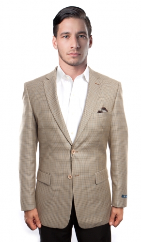 Beige Two Button Modern Fit Tone Plaid Jacket