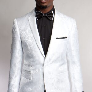 White One Button Ultra Slim Fit Floral Pattern Jacket-25969