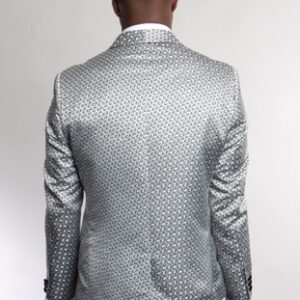 Dark Silver One Button Ultra Slim Fit Jacket with Shawl Collar Back View