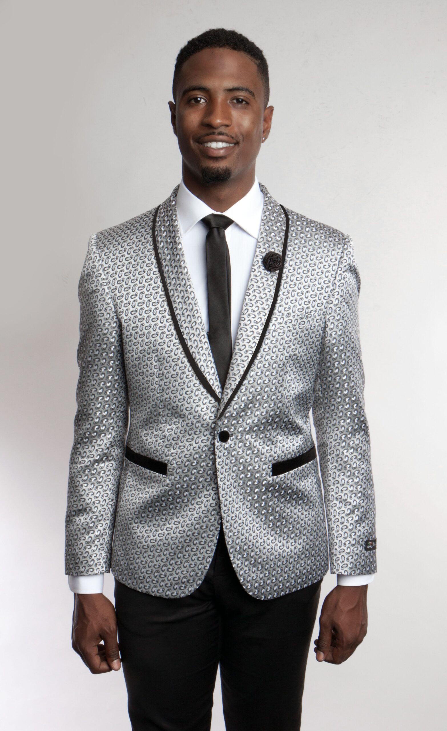 Dark Silver One Button Ultra Slim Fit Jacket with Shawl Collar Front View Dark Silver One Button Ultra Slim Fit Jacket with Shawl Collar Front View