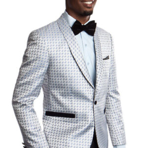 Shimmering Silver Patterned Ultra Slim Fit Jacket with Shawl Lapel Front View