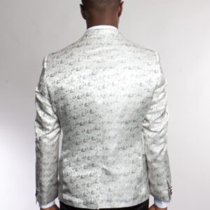 White One Button Ultra Slim Fit Patterned Jacket Back View