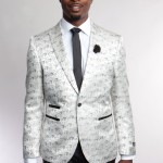 White One Button Ultra Slim Fit Patterned Jacket Front View
