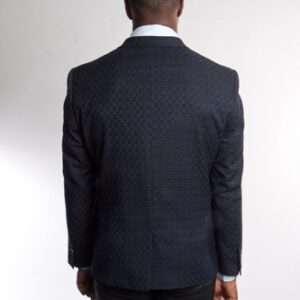 Navy One Button Ultra Slim Fit Patterned Jacket Back View