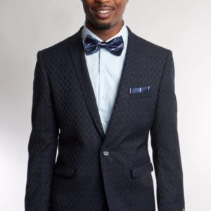 Navy One Button Ultra Slim Fit Patterned Jacket Front view