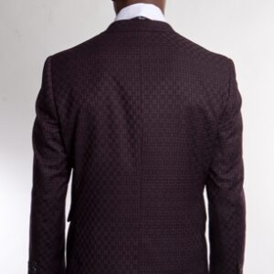 Wine One Button Ultra Slim Fit Patterned Jacket Back View