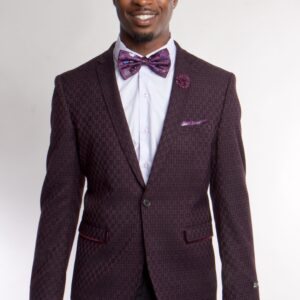 Wine One Button Ultra Slim Fit Patterned Jacket Front View