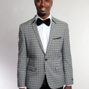 White One Button Ultra Slim Fit Patterned Jacket