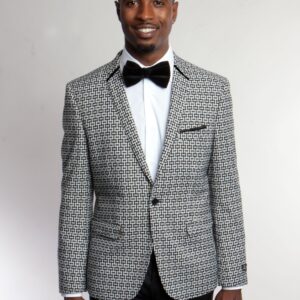 White One Button Ultra Slim Fit Patterned Jacket-37788