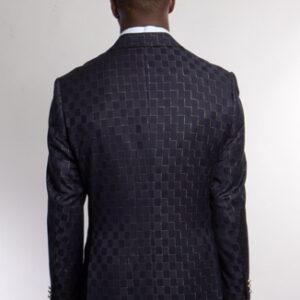 Navy One Button Modern Fit Patterned Jacket Back View