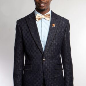 Navy One Button Modern Fit Patterned Jacket