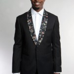 Black One Button Modern Fit Patterned Lapels Jacket Front View