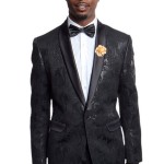 Black Paisley Patterned One Button Modern Fit Jacket Front View