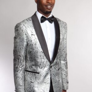 Silver and Black One Button Modern Fit Patterned Jacket-19890