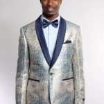 Silver and Navy One Button Modern Fit Patterned Jacket Front View