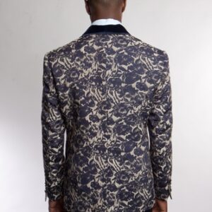 Navy One Button Modern Fit Floral Patterned Jacket