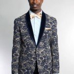 Navy One Button Modern Fit Floral Patterned Jacket