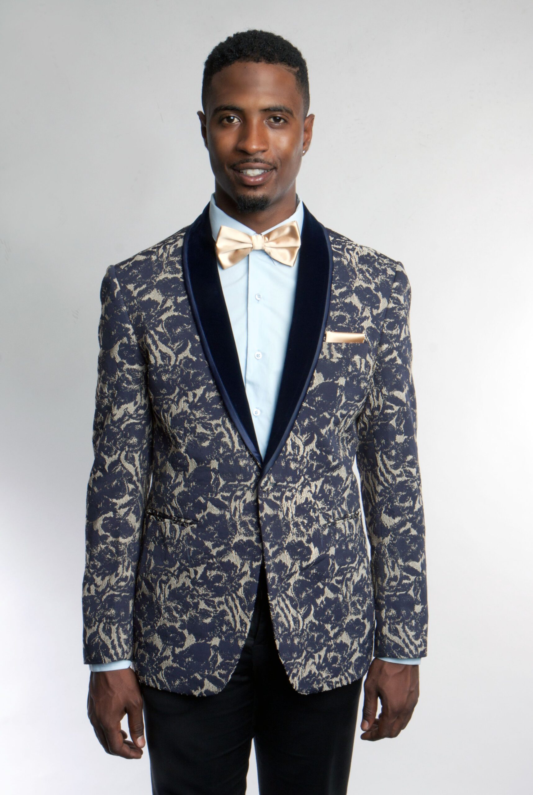Navy One Button Modern Fit Floral Patterned Jacket Navy One Button Modern Fit Floral Patterned Jacket