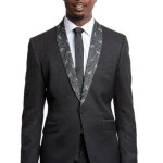 Dapper Charcoal Ultra Slim Fit Jacket with Patterned Shawl Lapel Dapper Charcoal Ultra Slim Fit Jacket with Patterned Shawl Lapel