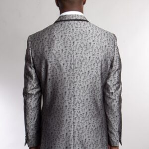 Silver One Button Ultra Slim Fit Patterned Jacket Back View