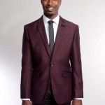 Wine One Button Ultra Slim Fit Patterned Jacket