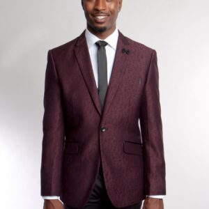 Wine One Button Ultra Slim Fit Patterned Jacket